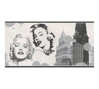 Marilyn Monroe Style Rasch Wallpaper Border White Black Silver New York
