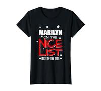 Marilyn On The Nice List Funny Christmas Marilyn Name Value Graphic T-Shirt, Women, Black, S