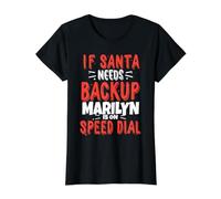 Marilyn Santa's Backup Personalized Marilyn Christmas Name Value Graphic T-Shirt, Women, Black, XL