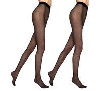 MARILYN Women's 20 Denier Fashionable Micronet Tights with Polka Dots, Durable Elastic Tights (2 Pairs, 36 S, Black/Nero), black, 10