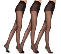 MARILYN Women's Tights Super 15 Denier Half Matte Transparent Tights with Flat Seam Small Gusset Reinforced Toe and Comfortable Waistband Black/Beige/Skin-Colour/Grey, 3x Nero, 12