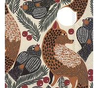 Marimekko Ketunmarja, Linen Foxes and Birds - IHR Lunch Paper Napkins 20 in Pack 3 ply 33 cm Square