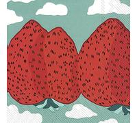 Marimekko MANSIKKAVUORET Turquoise Strawberries - IHR Lunch Paper Napkins 20 in Pack 3 ply 33 cm Square