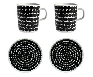 Marimekko - Oiva/Siirtolaputarha Plate 20 cm + Mug 25 cl, 2-pack - Black