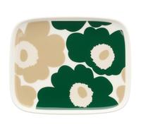 Marimekko - Oiva/Unikko Plate 12x15 cm, Dark Green / Light Sand - Dark Green