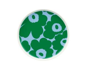 Marimekko - Oiva/Unikko Plate Ø20 cm, Green / Light Blue - White