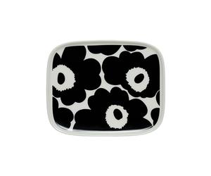 MARIMEKKO Oiva Unikko Rectangular Plate (Black) - Refine Your Kitchen Décor with Our Iconic Black & White Stoneware - Serving Plates to Elevate Your Dining Experience (5 in x 6 in)