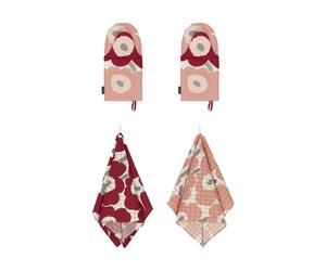 Marimekko Pieni Unikko kitchen towel+oven mitt 4 pieces Cotton-dark cherry-rose