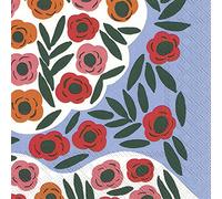 Marimekko RUUKKU Blue with red Pink + Orange Flowers - IHR Lunch Paper Napkins 20 in Pack 3 ply 33 cm Square