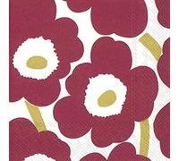 Marimekko Unikko, Dark red Gold Cocktail or Tea Napkins Paper 25 cm Square 20 in Pack