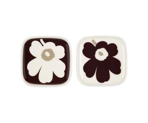 Marimekko Unikko plate 10x10 cm 2 pack Burgundy-white-beige