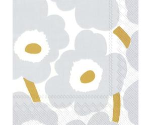 Marimekko UNIKKO White Silver Cocktail Napkins - 25 cm Square 20 2 ply Napkins in a Pack