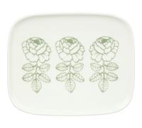 Marimekko Oiva Vihkiruusu side plate White, sage, rectangular 12x15 cm