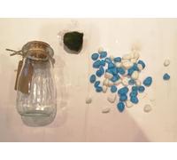 Marimo Moss Ball in Glass Jar - Multi Size & Gravel Colours - Terrarium Kit - Fresh Live Aquatic Aquarium Pet Gift (10cm Jar - White & Blue Gravel)