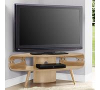 marin corner wooden tv stand in oak with spindle shape legs