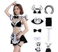 Marin Kitagawa Cosplay,Sexy French Maid Outfit Dress with Apron,Women Lolita Fancy Dress Japanese Girl Uniform with Head Band,Sleeve for Halloween,Comic-Con (Black+White, M)