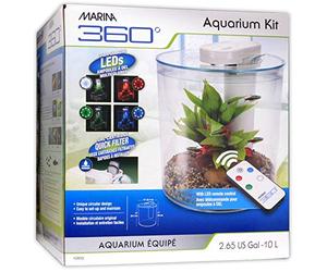Marina 360 Aquarium with Remote Control LED Lighting, Multi-colour, 10 Litre,Blue,Green,Red