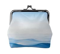 Marina Blue Wave Leather Coin Purse for Women-Small Kiss Lock Wallet, Mini Card Holder for Keys Lipstick, Cute Change Purse for Travel