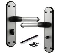 Marina Door Handle Two Tone Bathroom Lock Lever - Matt Black And Satin By Betley Butterfly