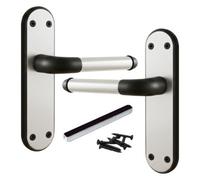 Marina Door Handle Two Tone Latch Lever - Matt Black And Satin By Betley Butterfly