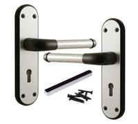 Marina Door Handle Two Tone Lock Lever - Matt Black And Satin By Betley Butterfly