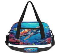 Marine Animal Kids Overnight Duffle Bags for Girls Boys, Turtle Fish Lightweight Sports Gym Bag for Kids,Small Overnight Weekender Carry on Travel Bags Dance Bag, Marine Animal, 18.5L x 7.8W x 9.4H