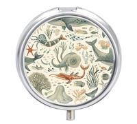 Marine Animal Pattern Pill Box, 3 Compartment Small Pill Case Waterproof Travel Pill Organizer for Pocket Or Purse Portable Mini Medicine Tablet Vitamin Holder Pill Case