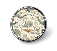 Marine Animal Pattern Round Badge Cute Brooch Hats Jackets Decor Personalized Lapel Pin Clothing Jewelry Accessories for Wedding Party Gift