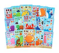 Marine Animal Stickers Under The Sea - 32 Sheets Peel & Create Faces, Great for Ocean Theme Parties, Educational Fun & Travel Activity (16 Designs, 2 Each)