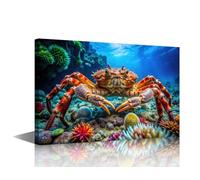 Marine Animal Wall Paintings Majestic Spider Crab Crawling Along the Ocean Floor Paintings Vibrant Coral and Marine Life Wall Art for Living Room 1 Piece Wall Decor Framed Ready to Hang 24"Wx16"H