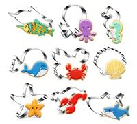 Marine Animals Cookie Cutter Set, 9 Piece Stainless Steel Biscuit Cutters Set, Under the Sea Ocean Animal Cookie Moulds with Shark, Octopus, Seahorse, Whale, Crab, Shell, Starfish, Lobster & Fish Shap