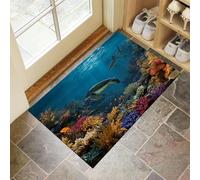 Marine Animals Doormat - Inside And Outside Welcome Mat, Blue Indoor Front Doormat With Non-Slip Backing, Heavy Duty Entrance Mat, 40 X 60 Cm Sharks Turtles