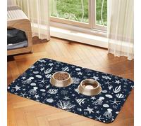Marine Animals Fishes Starfish Conchs Cartoon Nautical Summer Ocean Life,Waterproof Pet Feeding Mat,Cat Dog Placemats for Food and Water, PU Leather Food Mats,40x60cm