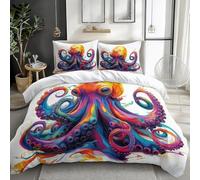 Marine Animals King Size Duvet Cover Sets Colourful Octopus Bedding Sets King Size Microfibre Reversible Bedding with Zipper Closure 3D Pattern Quilt Cover and 2 PillowCases 50x75cmY1709