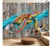 Marine Animals Photo Wallpaper Colourful Turtle Shell Sea Turtle 150 x 105 cm (W x H), Non-Woven 3D Wall Mural Art Moderne Living Room Bedroom Children Room Poster DIY Decoration Wall Covering