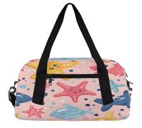 Marine Animals Whales Kids Duffle Bag Boys Girls Small Sport Dance Gym Bag for Overnight Travel Weekender Carry On, Cartoon Starfish Doodle, 18.5"L x 9.4"W x 7.8"H