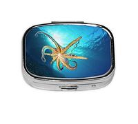 (Marine Biology) Square Pill Box with 2 Compartment Small Pill Organizer Portable Pill Case Vitamin Containers, Travel Essentials 5.5x4x1.8 cm