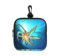Marine Biology Square Zipper Pouch with All-Over Print,Waterproof Rubber-Fabric, Lightweight Durable Small Organizer Bag for Coins, Cards, Keys