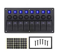 Marine Boat Panel 8 Gang ON-Off Ignition 3 Pin Waterproof Toggle Rocker Switch Panel 12V/24V Circuit Breaker LED Indicator for RV Vehicle Truck Trailer Yacht (Blue)