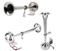 Marine Boat Pontoon Horn，12V 24V 125dB Stainless Steel Waterproof Single Trumpet Air Horn Complete Set Speakers For Ship Truck RV Trailer, Low Tone (24V)