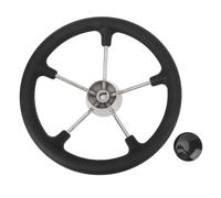 Marine Boat Steering Wheel Stainless Steel 5 Spoke PU Foam Grip Center Cap Yachts Speedboats Ships 13-1/2 Inch