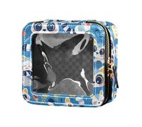 Marine Chart Underwater Graphic Waterproof Clear Makeup Bag for Purse for Women Girls Cosmetic Containers Travel Toiletry Tote, Lemurs Madagascar on Blue Pattern, One Size