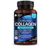 Marine Collagen Supplements for Women and Men, 1060mg, 60 Capsules, 1 Month | 1 Month Supply with Hyaluronic Acid Supplements, Vitamin C, Biotin, Hydrolysed Collagen Peptides Capsules , UK Made, New Leaf