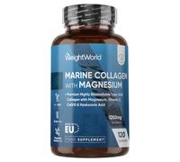 Marine Collagen with Magnesium Supplement - 1200mg - 120 Capsules - with Zinc, Vitamin C, CoQ10, Hyaluronic Acid & Bamboo - Type 1 & 3 Fish Collagen Supplements for Women & Men - Made in The UK