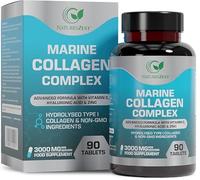 Marine Collagen Tablets 3000mg, Hydrolysed Collagen Supplements for Women and Men with Vitamin C, Zinc & Hyaluronic Acid - 90 Tablets (not Collagen Capsules) for Skin, Hair, Nails and Bones