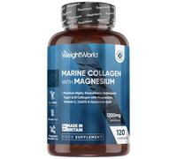 Marine Collagen with Magnesium Supplement - 1200mg - 120 Capsules - with Zinc, Vitamin C, CoQ10, Hyaluronic Acid & Bamboo - Type 1 & 3 Fish Collagen Supplements for Women & Men - Made in The UK