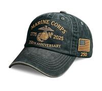 Marine Corps 250th Anniversary Baseball Cap, Adjustable Washed Retro Hat for Men, Embroidered Veterans Hat, Patriotic Veteran Tribute, Comfortable & Durable Design (Blue)