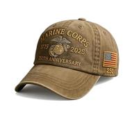 Marine Corps 250th Anniversary Baseball Cap, Adjustable Washed Retro Hat for Men, Embroidered Veterans Hat, Patriotic Veteran Tribute, Comfortable & Durable Design (Khaki)