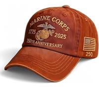 Marine Corps 250th Anniversary Commemorative Hat, Retro Washed Men's Hat, Adjustable Size (orange, One size)