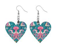 Marine Creatures for Navigation Wooden Earrings for Women, Vintage Elegant Wood Jewelry, Lightweight Earrings for Wedding, Party, Everyday Jewelry Gift, Love, Wood, wood